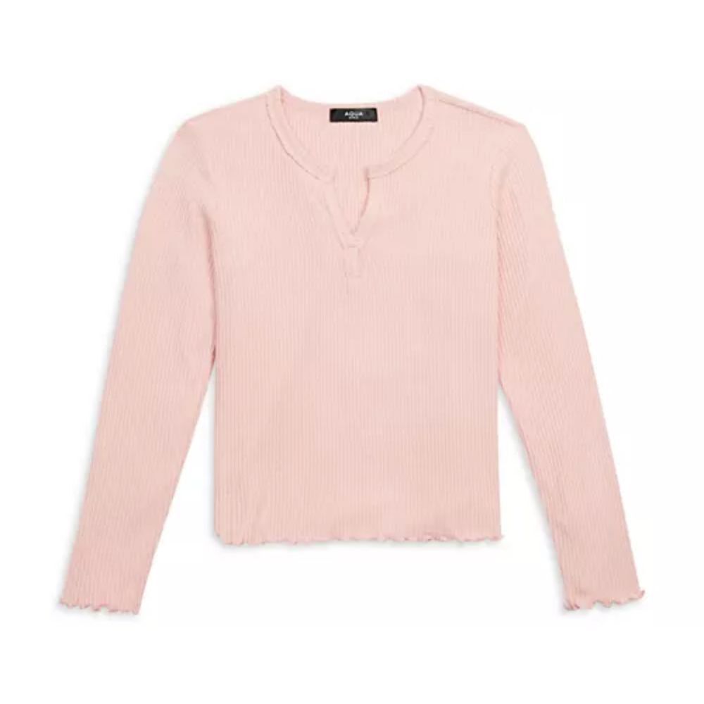 Aqua Girl Super‎ Soft Pink Ribbed Long Sleeve Size L 10/12